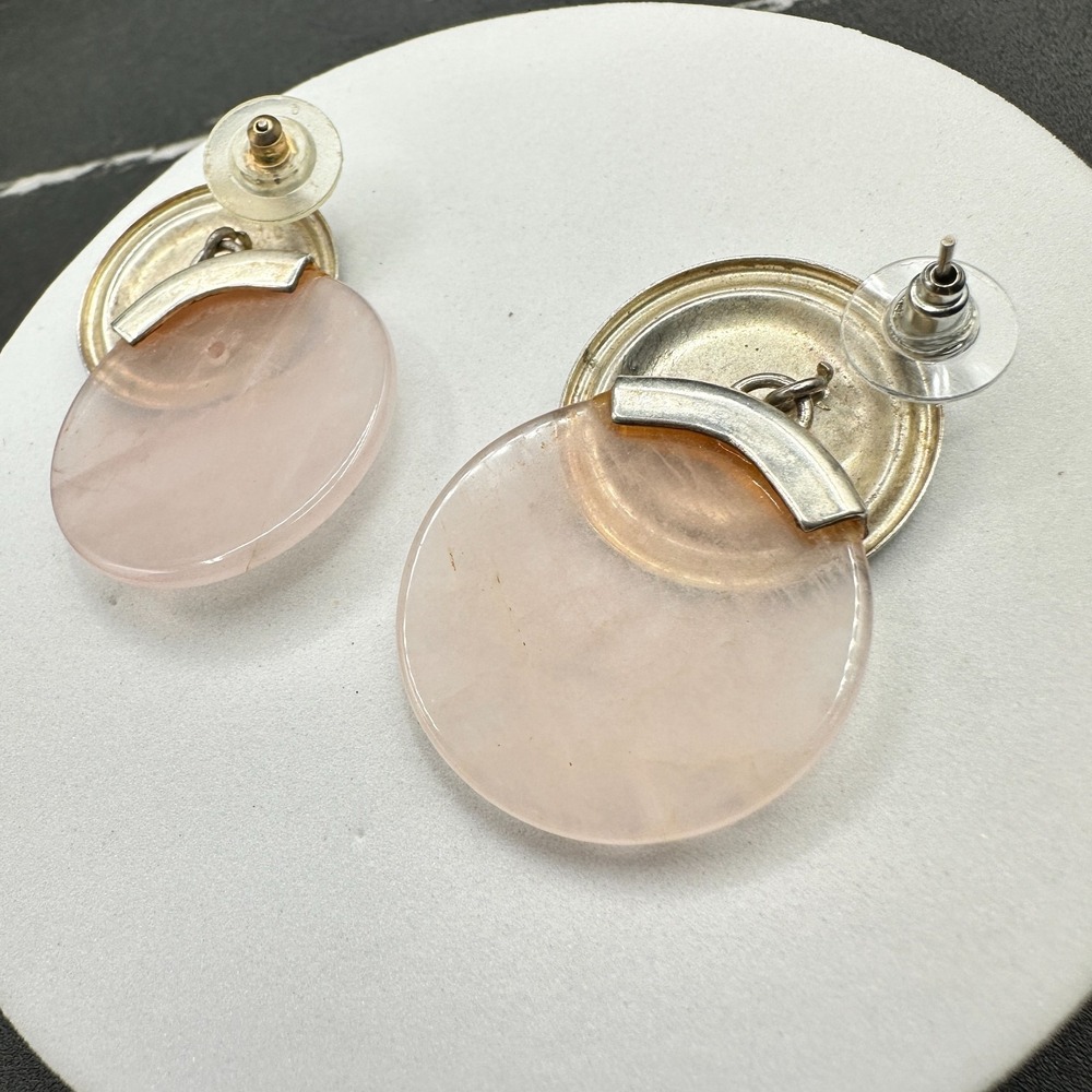 Vintage Silver Tone Pink Lucite Disc Earrings Large Dangle Studs Retro Y2K‎ 90s - Picture 4 of 7
